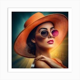 Woman In Hat And Sunglasses Art Print