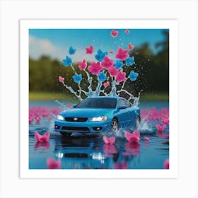 Car Splashing With Butterflies 1 Art Print