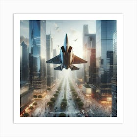 F-35 Fighter Jet Flying Over City 1 Art Print