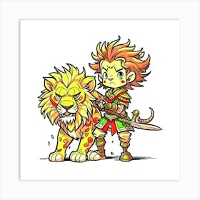 Boy And Lion Illustration Art Print