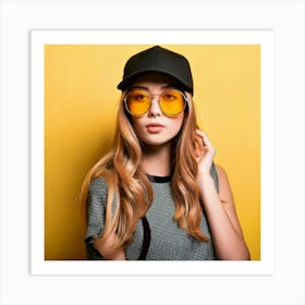 Firefly Stylish Girl In Cap And Yellow Sunglasses 98274 Art Print