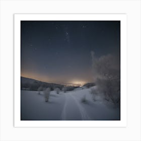 Snowy Landscape At Night Art Print