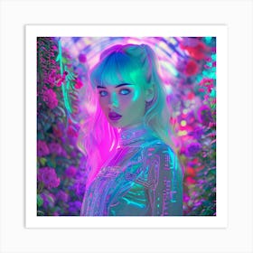 Neon Girl In A Garden Art Print