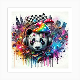 Panda Bear With Headphones 3 Art Print