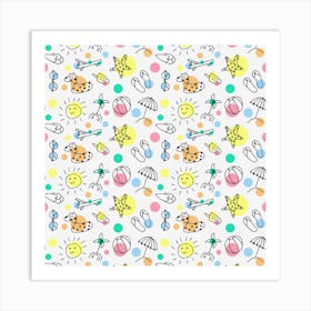 Summer Pattern Colorful Drawing Doodle Art Print