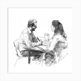 Two People At A Table 1 Art Print