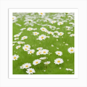 Grass With White Daisies Against A White Art Print