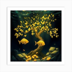 Gold Tree And Gold Coins Art Print