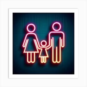 Neon Family Icon Vector Illustration Art Print