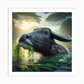 Water Buffalo Lunch Art Print