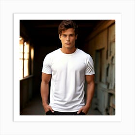 Mock Up Cotton Casual Wearable Printed Graphic Plain Fitted Loose Crewneck V Neck Sleeve (11) Art Print