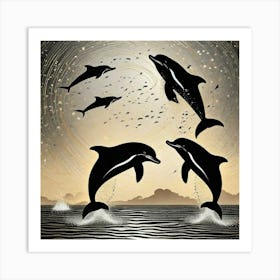 Jumping dolphins Art Print