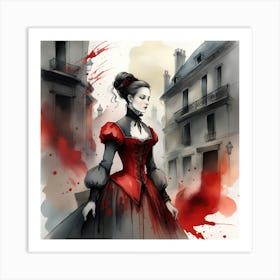 Lady In Red Monochromatic Watercolor Art Print