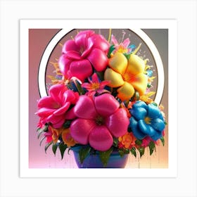 Colorful Flowers In A Vase Art Print