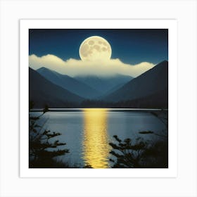 Full Moon Over Lake Art Print