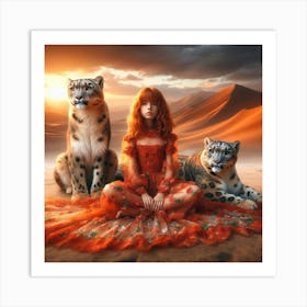 Girl With Tigers Art Print