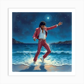 Michael Jackson Dancing In A Watercolor Starlit Ocean 1 Art Print