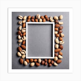 Frame With Nuts On Gray Background Art Print