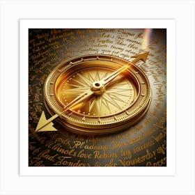 Golden Compass With Words Art Print