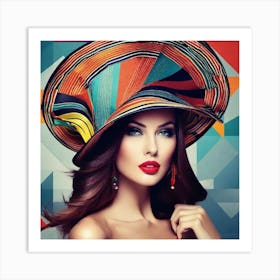 Beautiful Woman In Colorful Hat Art Print