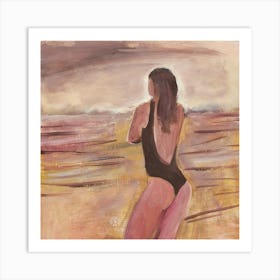 Woman Sea Sunset - square hand painted Anton Maliar Art Print