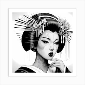 Geisha Head - Abstract Line Art Illustration 36 Art Print