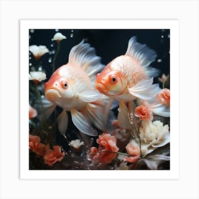 Goldfish With Flowers Art Print