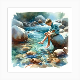 Boy In The Stream Art Print