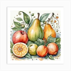 Watercolor Fruit Painting Art Print