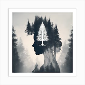 Silhouette Of A Woman In The Forest Art Print