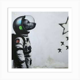 Banksy Style Astronaut Dog Looking To The Stars Art Print