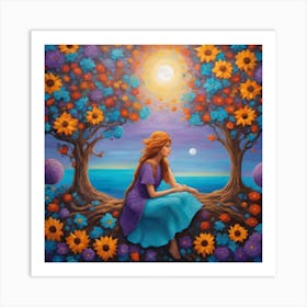 Girl Sitting Under A Tree Art Print