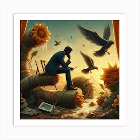 Man Sits On A Branch Art Print