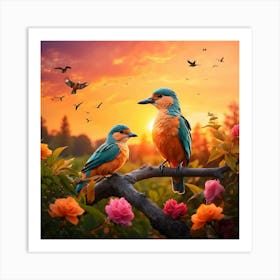 Birds At Sunset Art Print