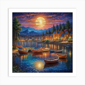 Moonlight On The Lake 4 Art Print