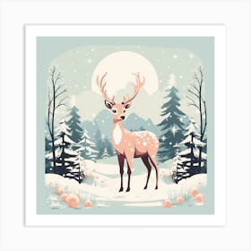 Deer In Winter Forest 1 Art Print