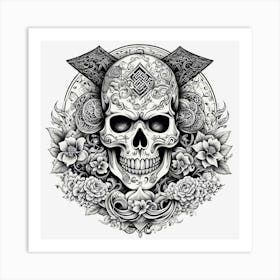 Skull And Flowers Art Print