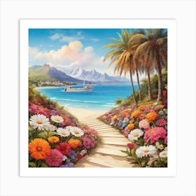 Flowers near Path To The Beach Art Print