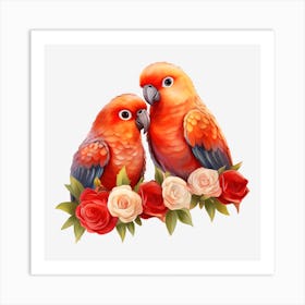 Parrots And Roses 8 Art Print