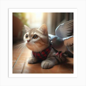 Pigeon And Cat 3 Art Print