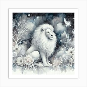 Lion In The Snow 1 Art Print