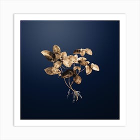 Gold Botanical American Wintergreen Plant on Midnight Navy n.1319 Art Print