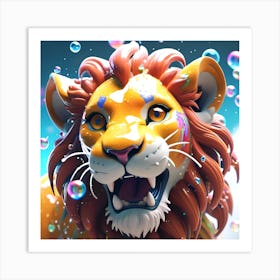 Lion With Bubbles 4 Art Print