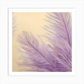 Lilac feathers on light yellow background Art Print