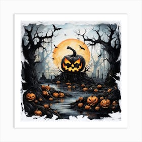 Halloween Pumpkins In The Water Art Print