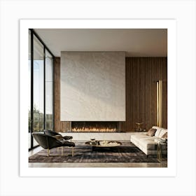 Modern Geometric Fireplace Sleek Lines Sharp Angles Accentuated By Brass Elements Positioned Cen Art Print