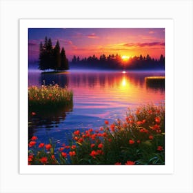 Sunset By The Lake 59 Art Print