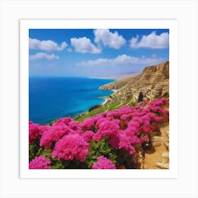 Pink Flowers On The Beach 6 Art Print