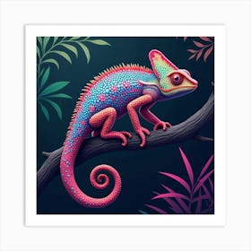 A Mythical Chameleon With Scales Of Shifting, Neon Colors Blending Into A Surreal Jungle 1 Art Print