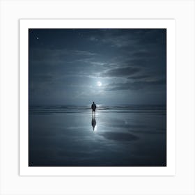 Man Standing On The Beach At Night Art Print